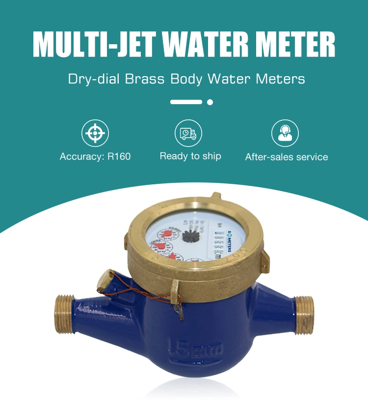 R160 Class C Reed Switch Brass Body Dry Dial Cold Multi Jet Water Flow Meters